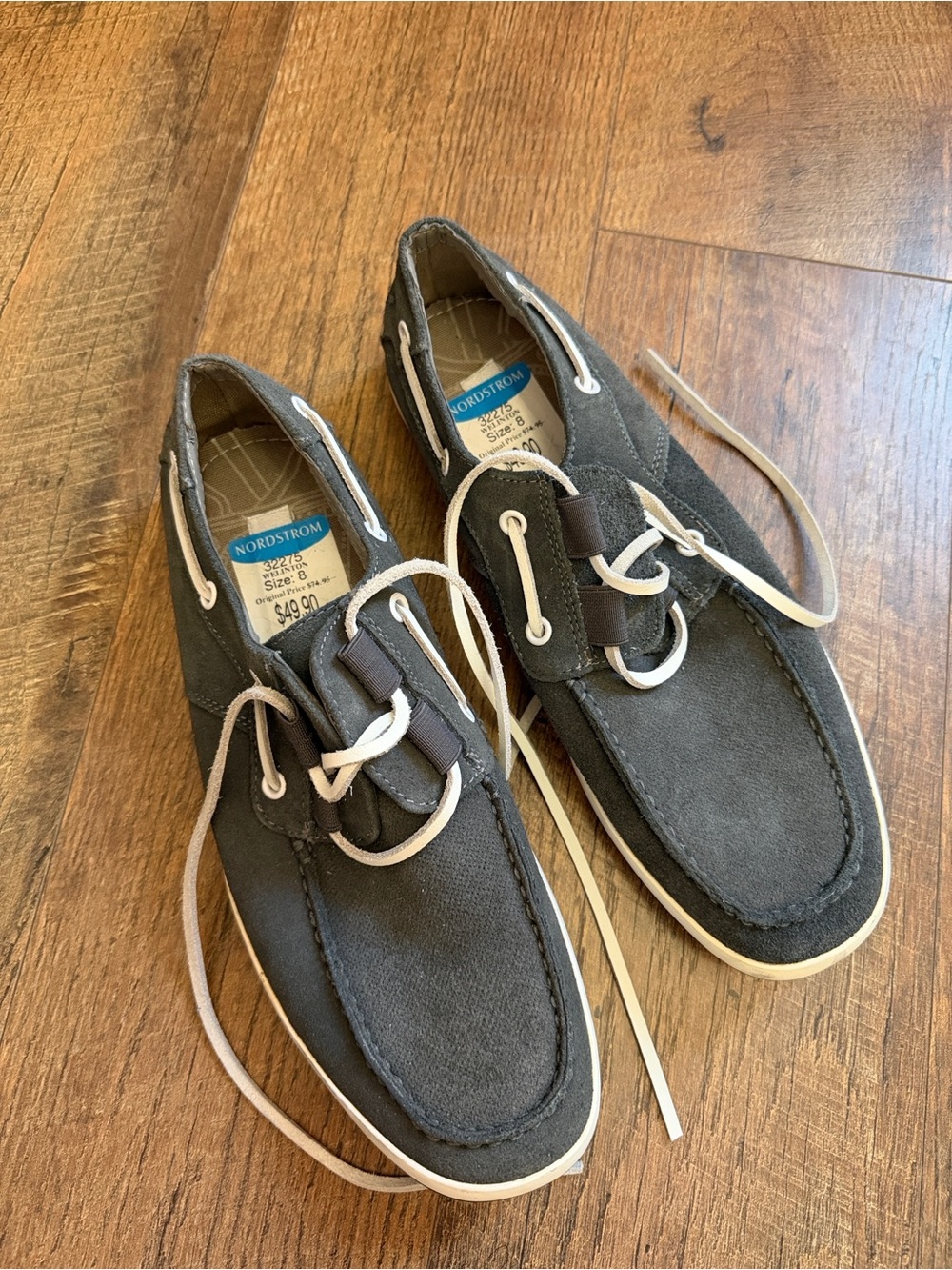 Steve Madden Charcoal Suede Boat Shoes with Cream Laces